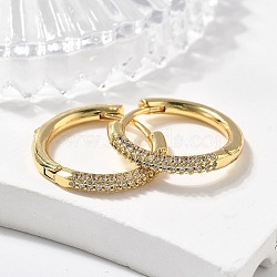 Brass Micro Pave Cubic Zirconia Huggie Hoop Earrings, Long-Lasting Plated, Ring, Clear, Real 18K Gold Plated, 20x2.5mm, Pin: 0.8mm(EJEW-K083-36G-B)