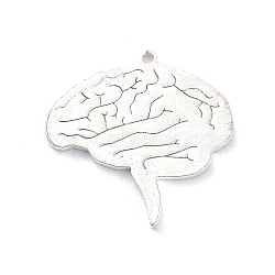201 Stainless Steel Pendants, Brain Charm, Stainless Steel Color, 17.5x18x1mm, Hole: 1mm(STAS-C062-02P)