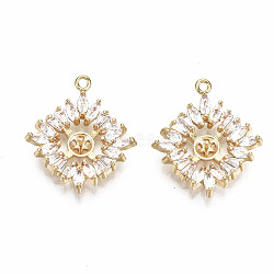 Brass Micro Pave Clear Cubic Zirconia Peg Bails Pendants, for Half Drilled Bead, Nickel Free, Flower, Real 18K Gold Plated, 22.5x19.5x4.5mm, Hole: 1.4mm, Pin: 0.7mm(KK-T056-88G-NF)