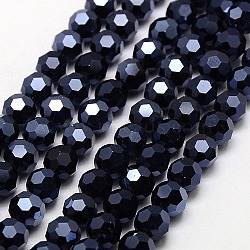Full Plated Faceted(32 Facets) Round Electroplate Glass Strand Beads, Hematite Plated, 4mm, Hole: 1mm, about 88~90pcs/strand, 28~30cm(X-EGLA-J042-4mm-F01)