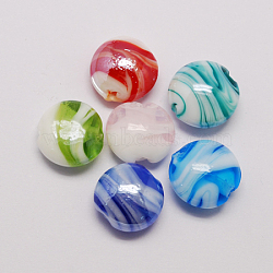Handmade Lampwork Beads, Pearlized, Flat Round, Mixed Color, 16x8mm, Hole: 2mm(X-LAMP-S044-M)