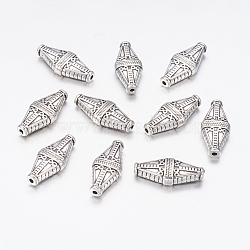 Tibetan Style Alloy Beads, Rhombus, Antique Silver, Lead Free & Cadmium Free & Nickel Free, 22x10x5mm, Hole: 1.4mm(LF1014Y-NF)