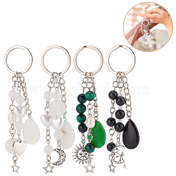 Gemstone with ABS Plastic Imitation Pearl Beaded Keychain with Star/Moon/Sun Alloy Pendants, for Keychain, Purse, Backpack Ornament, 8.5~10.5cm, 4pcs/set(KEYC-PH01516-02)