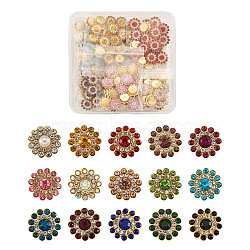 Yilisi 300Pcs 15 Style Flower Shape Rhinestone Buttons,  with Golden Tone Zinc Alloy Findings, Resin Imitation Pearl Beads, Mixed Color, 20pcs/style(RB-YS0001-02)