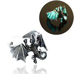 Glow in the Dark Luminous Brass Open Cuff Ring, Lizard, Cyan, Inner Diameter: 17mm(PW-WG90626-01)