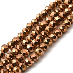Electroplate Transparent Glass Beads Strands, Full Plated, Faceted, Rondelle, Copper Plated, 6x5mm, Hole: 1mm, about 85~88pcs/strand, 16.1~16.5 inch(41~42cm)(EGLA-A034-T6mm-UA04)