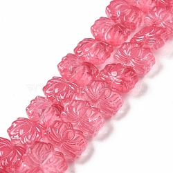 Transparent Glass Beads Strands, Lotus, Cerise, 10x14x7mm, Hole: 0.8mm, about 38pcs/strand, 14.17 inch(36cm)(GLAA-F114-01K)