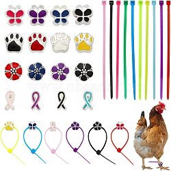 32Pcs 8 Style Awareness Ribbon & Butterfly & Flower & Claw Print Alloy Enamel European Beads, Large Hole Beads, with 100Pcs Plastic Cable Ties, Mixed Color, 10~11x6~10x7~11mm, Hole: 4~5mm, 4Pcs/style(DIY-CA0004-95)