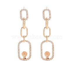 Brass Micro Pave Clear Cubic Zirconia Stud Earring Findings, for Half Drilled Beads, Nickel Free, Oval, Real 18K Gold Plated, 40x12.5mm, Pin: 0.6mm, pin: 0.6mm(for half drilled beads)(KK-S364-149)