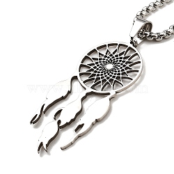 201 Stainless Steel Pendant Necklaces, 23.70 inch(60.2cm), Feather: 46.5x19.5x1.5mm(NJEW-M212-01C-P)