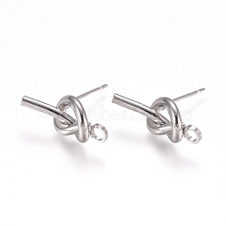 Rack Plating Brass Stud Earring Findings, with 316 Surgical Stainless Steel Pin and Loop, Knot, Platinum, 19x7.5x4mm, Hole: 2mm, Pin: 0.7mm(KK-L198-006P)