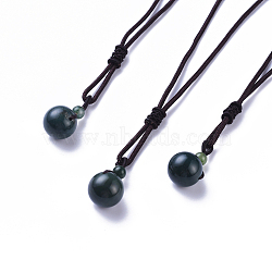 Natural Moss Agate Pendant Necklaces, with Nylon Cord, Round, 27.55 inches(70cm)(NJEW-P241-A04)
