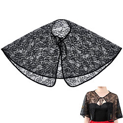 Detachable Polyester Bridal Lace Shawls, Bolero Shrug Shawl, Wedding Floral Lace Cape, Black, 490x1140x1.5mm(AJEW-WH0248-13A)