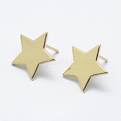 Brass Stud Earring Findings, with Loop and Flat Plate, Long-Lasting Plated, Real 18K Gold Plated, Nickel Free, Star, 16.5x17x1mm, Hole: 1mm, Pin: 1mm(X-KK-F728-10G-NF)
