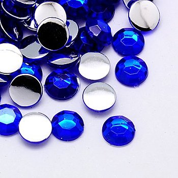 Imitation Taiwan Acrylic Rhinestone Cabochons, Faceted, Half Round, Medium Blue, 3x1mm, about 10000pcs/bag