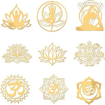 9Pcs 9 Styles Chakra Nickel Self-adhesive Picture Stickers, Golden, Mixed Patterns, 40x40mm, 1pc/style