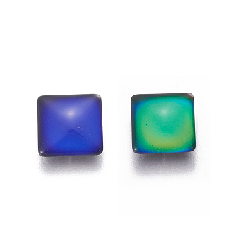 Glass Cabochons, Changing Color Mood Cabochons, Square, Colorful, 12x12x4.4mm