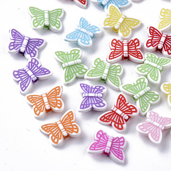 Craft Style Acrylic Beads, Butterfly, Mixed Color, 11x14x3.5mm, Hole: 1.6mm, about 1750pcs/500g