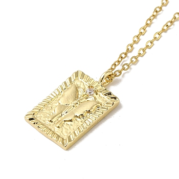 Brass Micro Pave Clear Cubic Zirconia Pendants Necklaces, 201 Stainless Steel Cable Chain Necklaces, Real 18K Gold Plated, Rectangle, 15.98 inch(40.6cm)