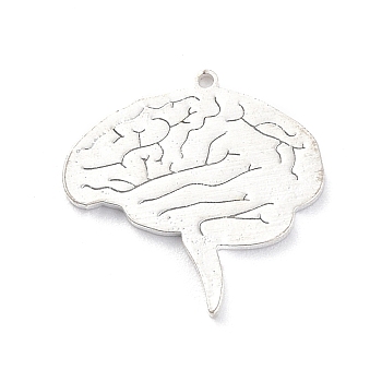 201 Stainless Steel Pendants, Brain Charm, Stainless Steel Color, 17.5x18x1mm, Hole: 1mm
