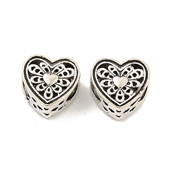 Valentine's Day Rack Plating Alloy European Beads, Large Hole Beads, Cadmium Free & Nickel Free & Lead Free, Heart, Antique Silver, 11x12x7mm, Hole: 5.5x4.7mm