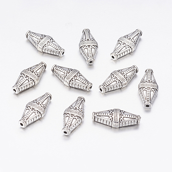 Tibetan Style Alloy Beads, Rhombus, Antique Silver, Lead Free & Cadmium Free & Nickel Free, 22x10x5mm, Hole: 1.4mm