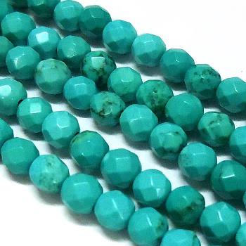 Natural Howlite Round Beads Strands, Dyed, Faceted, Turquoise, 4mm, Hole: 1mm