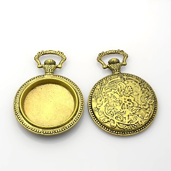 Flat Round Alloy Pendant Cabochon Settings, Nickel Free, Antique Bronze, Tray: 32mm, 64x45x7mm, Hole: 8x15mm