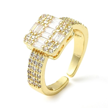 Brass Micro Pave Cubic Zirconia Ring, Long-Lasting Plated, Square, Golden, US Size 8 1/2(18.5mm)