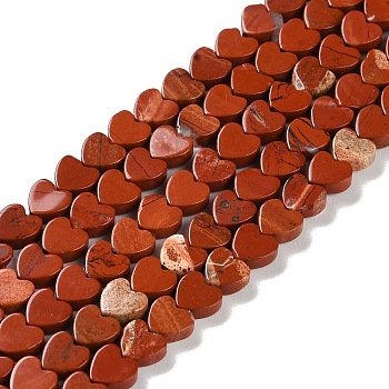 Natural Red Jasper Beads Strands, Heart, 6x6x3mm, Hole: 1mm, about 69~71pcs/strand, 14.57''~14.96''(37~38cm)