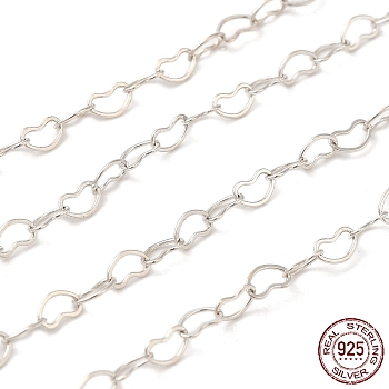 925 Sterling Silver Heart Link Chain, Soldered, Silver, 2.5x4x0.3mm
