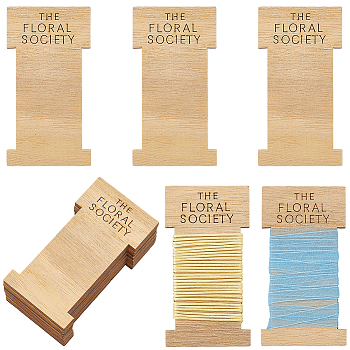 10Pcs Wood Bobbins, Rectangle with Word THE FLORAL SOCIETY, Sandy Brown, 95x50x5mm