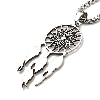 201 Stainless Steel Pendant Necklaces, 23.70 inch(60.2cm), Feather: 46.5x19.5x1.5mm