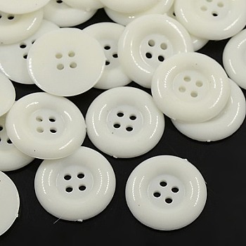 Acrylic Shirt Buttons, Plastic Sewing Buttons for Costume Design, 4-Hole, Dyed, Flat Round, White, 25x3mm, Hole: 2mm