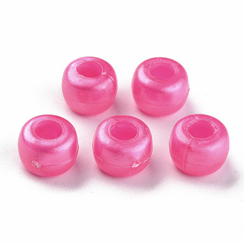 Plastic Pearlized Beads, Barrel, Camellia, 9x6mm, Hole: 3.5mm, about 1900pcs/500g.