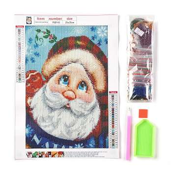 Christmas Theme DIY Diamond Painting Canvas Kits for Kids, Including Canvas Picture, Resin Rhinestone, Plastic Tray Plate, Diamond Sticky Pen and Square Glue Clay, Santa Claus Pattern, 0.3x0.1cm, 24 bags