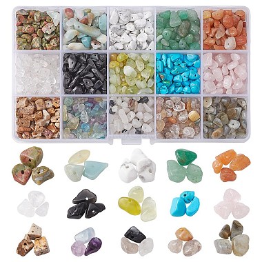 300g 15 colores cuentas de piedras preciosas naturales y sintéticas(G-YW0001-04)-2