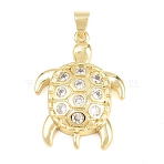 Brass Micro Pave Cubic Zirconia Pendants, Turtle Charms, Clear, Golden, 28x24x4mm, Hole: 6x3.5mm(KK-A297-03G)