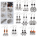 DIY Halloween Drop Earring Making Kits, Including Skull & Pumpkin & Spider Alloy Pendants & Beads, Glass Beads, Brass Earring Hooks, Antique Silver & Silver, 152Pcs/box(DIY-SC0019-36)