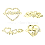 4Pcs 4 Styles Heart Brass Micro Pave Clear Cubic Zirconia Connector Charmss, Long-Lasting Plated, Rack Plating, Lead Free & Cadmium Free, Real 18K Gold Plated, 10~18.5x22~31x2~3mm, Hole: 1.2mm, 1pc/style(KK-CJ0005-73)