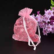 Organza Gift Bags with Drawstring, Jewelry Pouches, Wedding Party Christmas Favor Gift Bags, Hot Pink, Size: about 8cm wide, 10cm long(OP-002-7)