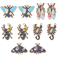 20Pcs 5 Style Insect Series Alloy Enamel Pendants, Light Gold, Bees/Beetle/Butterfly/Scorpion/Cicada, Mixed Color, 22~31x17~30x1.5mm, Hole: 1.8mm, 4pcs/style(ENAM-SC0004-71)