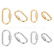 4Pcs 4 Style Ion Plating(IP) 304 Stainless Steel Screw Carabiner Lock Charms, for Necklaces Making, Oval, Golden & Stainless Steel Color, 22~26x11~14x4mm, Screw: 7~8x4mm, 1pc/style(STAS-UN0053-30)