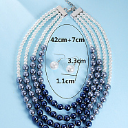 Imitation Pearl Jewelry Set, Zinc Alloy Multi Layer Necklaces and Dangle Earrings for Women, Mixed Color, 420mm, 33x11mm(YG9589)