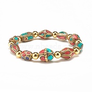 Ethnic Tribal Beaded Stretch Bracelet, Synthetic Coral & Turquoise Bracelet for Women, Colorful, Inner Diameter: 1-7/8 inch(4.7cm)(BJEW-JB07697)