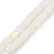 Frosted Imitation Jade Glass Beads Strands, AB Color Plated, Faceted, Column, White, 8x6mm, Hole: 1.4mm, about 80pcs/strand, 25.04''(63.6cm)(GLAA-P058-07B-09)