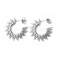 304 Stainless Steel Sun Stud Earrings, Half Hoop Earrings for Women, Stainless Steel Color, 1.5x24.5mm, Pin: 0.8mm(STAS-B034-13P)