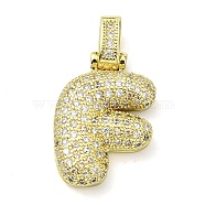 Brass Micro Pave Clear Cubic Zirconia Pendants, Real 18K Gold Plated, Letter F, 28mm, Hole: 4.8x3.5mm, Pendant: 23x16x5.5mm(KK-M279-01G-F)