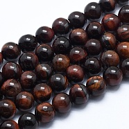 Natural Tiger Eye Bead Strands, Dyed & Heated, Round, Grade AB, 6mm, Hole: 1mm, about 62pcs/strand, 14.7 inch(37.5cm)(G-P370-03-6mm)