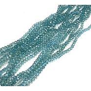 Faceted Rondelle Half Rainbow Plated Transparent Electroplate Glass Beads Strands, Pale Turquoise, 3.5x2mm, Hole: 0.5mm, about 148pcs/strand, 14.9 inch(X-EGLA-J134-3x2mm-HR36)